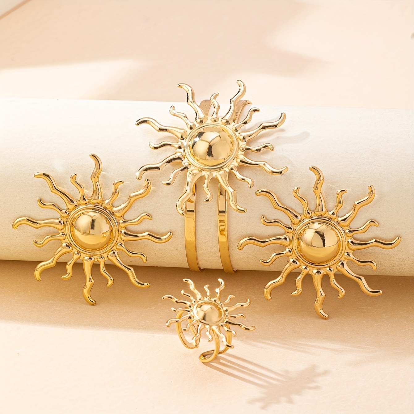 4pc Bohemian Style Golden Metal Sun Pendant Set